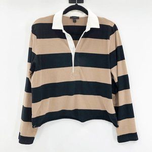 J. Crew Women's Brown Black Striped Long Sleeve Polo Rugby Shirt Size M